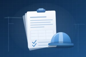 安全書類のバインダーと建設用ヘルメットのイラスト
